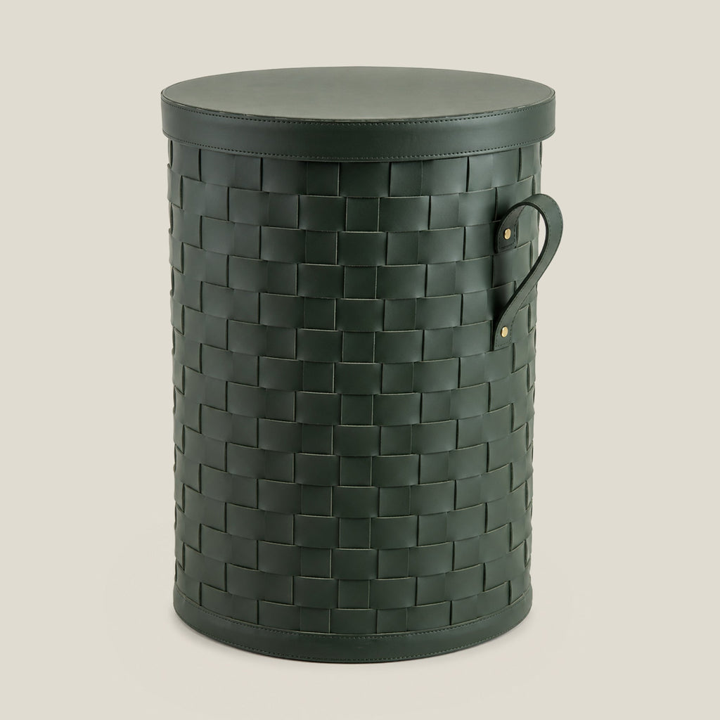 Leather Laundary Basket With Lid - Large