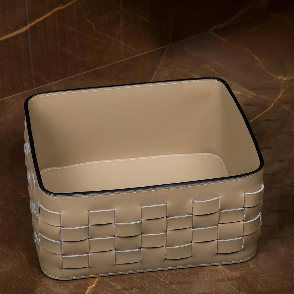 Wicker Storage Box Aubrey Leather Basket - Daamaira Home and Living Ltd