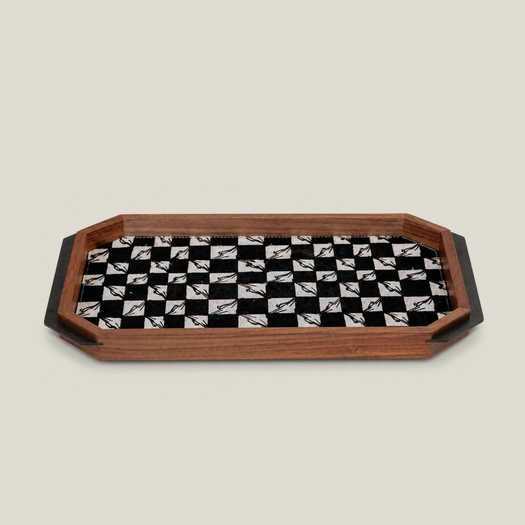 Serving Tray Black And White Checkered Tray - Horse Hair - Daamaira Home and Living Ltd