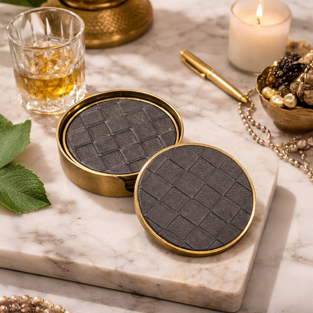 Coasters Black Royal Round Coasters - Daamaira Home and Living Ltd