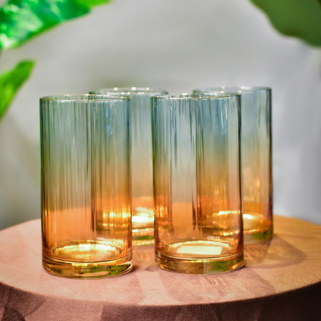 Drinking Glasses Blue And Amber Ombre High Ball Glass - Set of 4 - Daamaira Home and Living Ltd