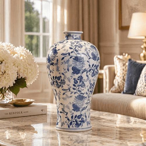 Sculptures & Figurines Blue and White Vase - L - Daamaira Home and Living Ltd