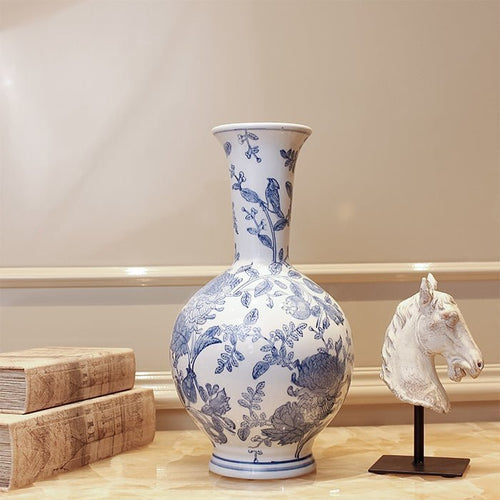 Sculptures & Figurines Blue and White Vase - S - Daamaira Home and Living Ltd