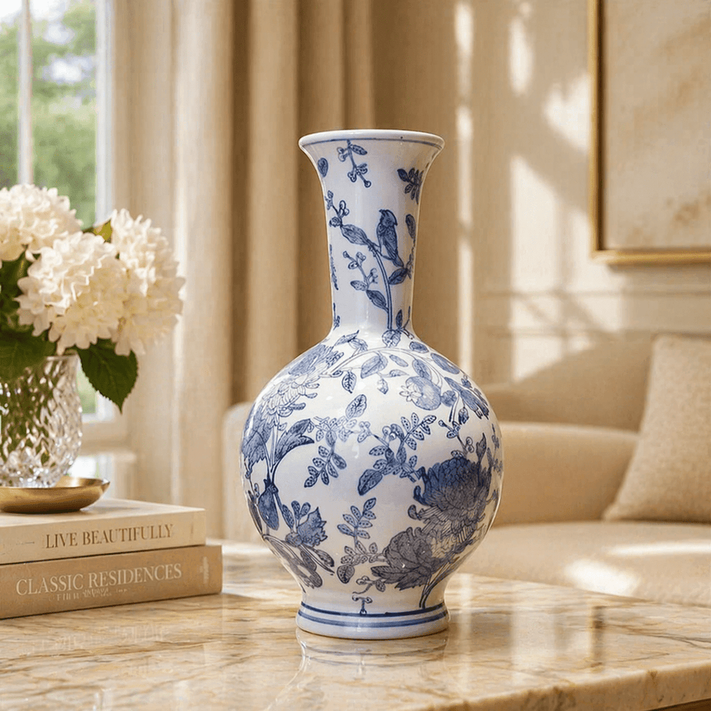 Sculptures & Figurines Blue and White Vase - S - Daamaira Home and Living Ltd
