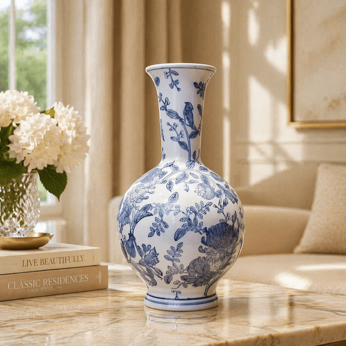 Sculptures & Figurines Blue and White Vase - S - Daamaira Home and Living Ltd