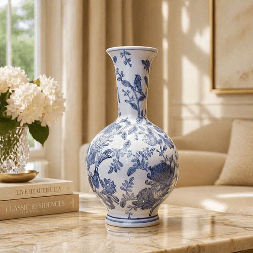 Sculptures & Figurines Blue and White Vase - S - Daamaira Home and Living Ltd