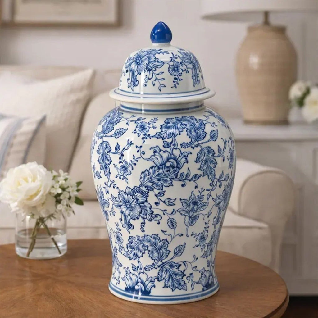 Blue Pottery Ginger Jar - S - Daamaira Home and Living Ltd