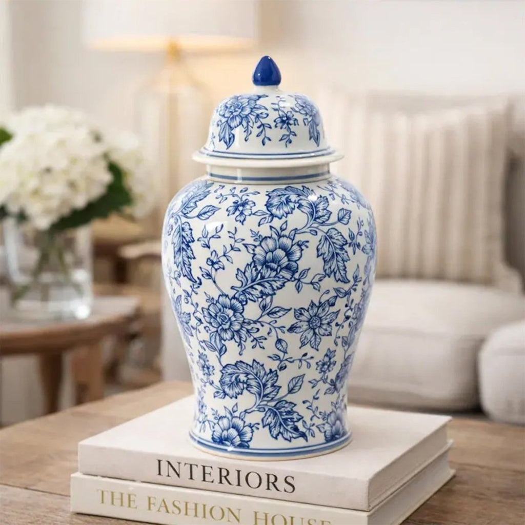 Blue Pottery Ginger Jar - S - Daamaira Home and Living Ltd