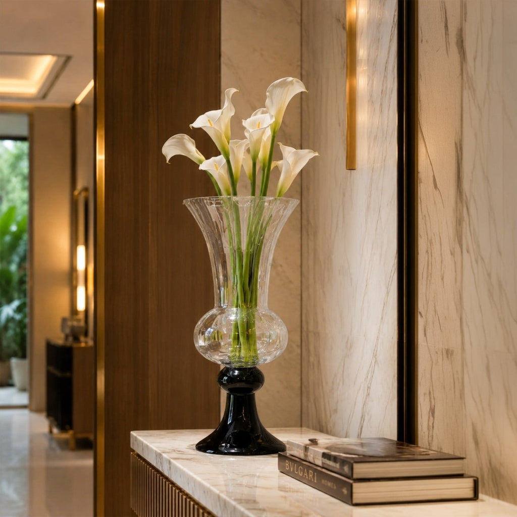 Vases Caara Clear Vase With Black Base - Daamaira Home and Living Ltd
