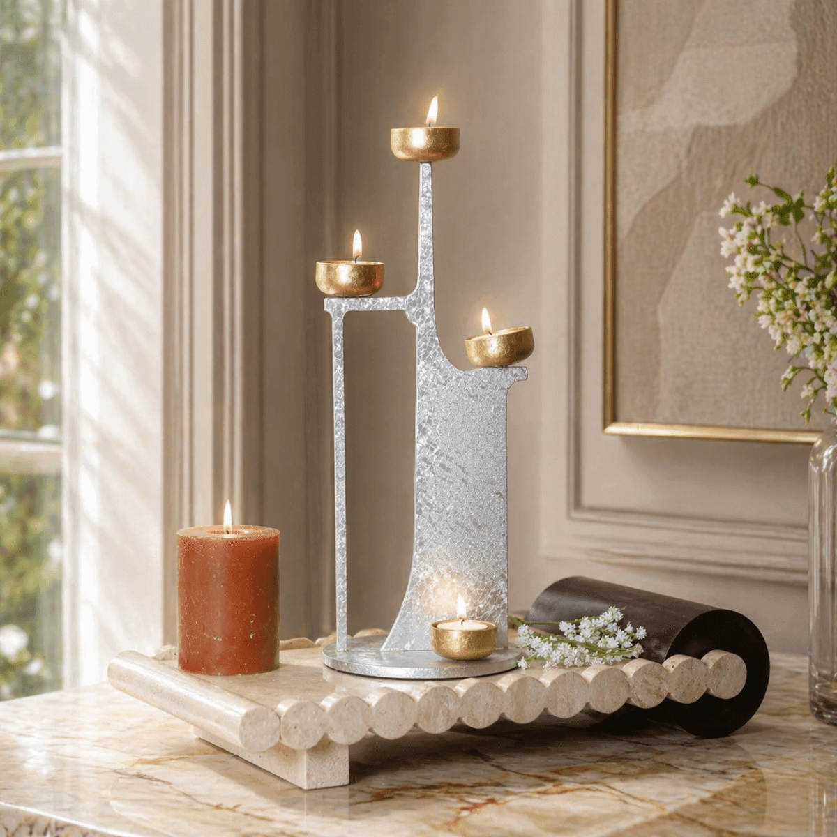 Candle Holders Celestial Silver Candle Stand - Daamaira Home and Living Ltd