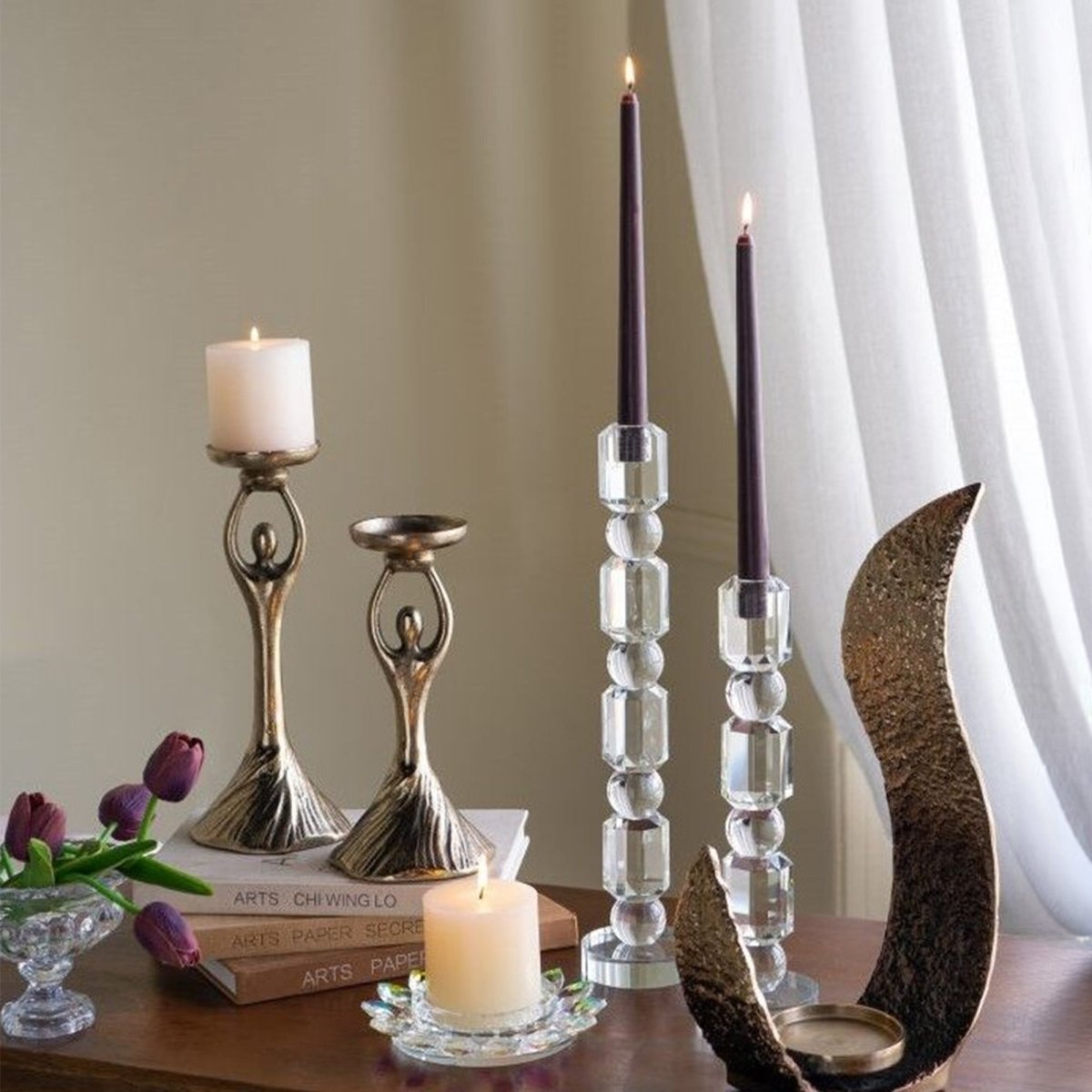 Sculptures & Figurines Crystal Candle Holder - L - Daamaira Home and Living Ltd