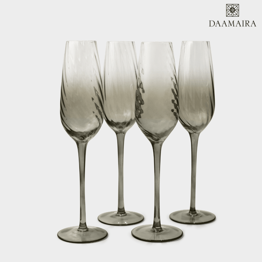 Drinking Glasses Emerald Set Of 4 Champagne Flutes with Gift Box - Daamaira Home and Living Ltd