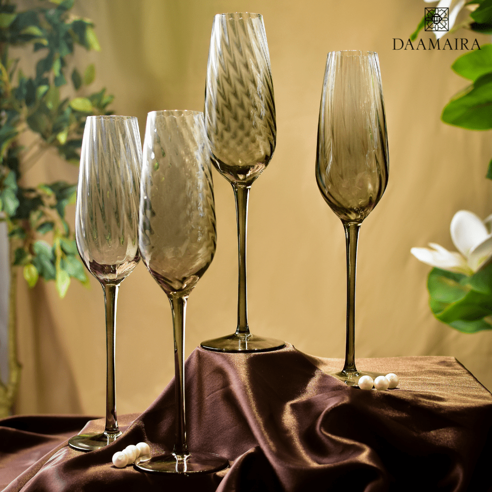 Drinking Glasses Emerald Set Of 4 Champagne Flutes with Gift Box - Daamaira Home and Living Ltd