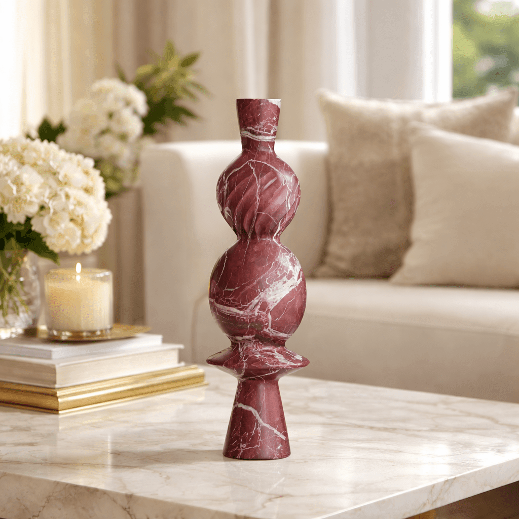Sculptures & Figurines Geometric Marble Sculpture - Wine - Daamaira Home and Living Ltd
