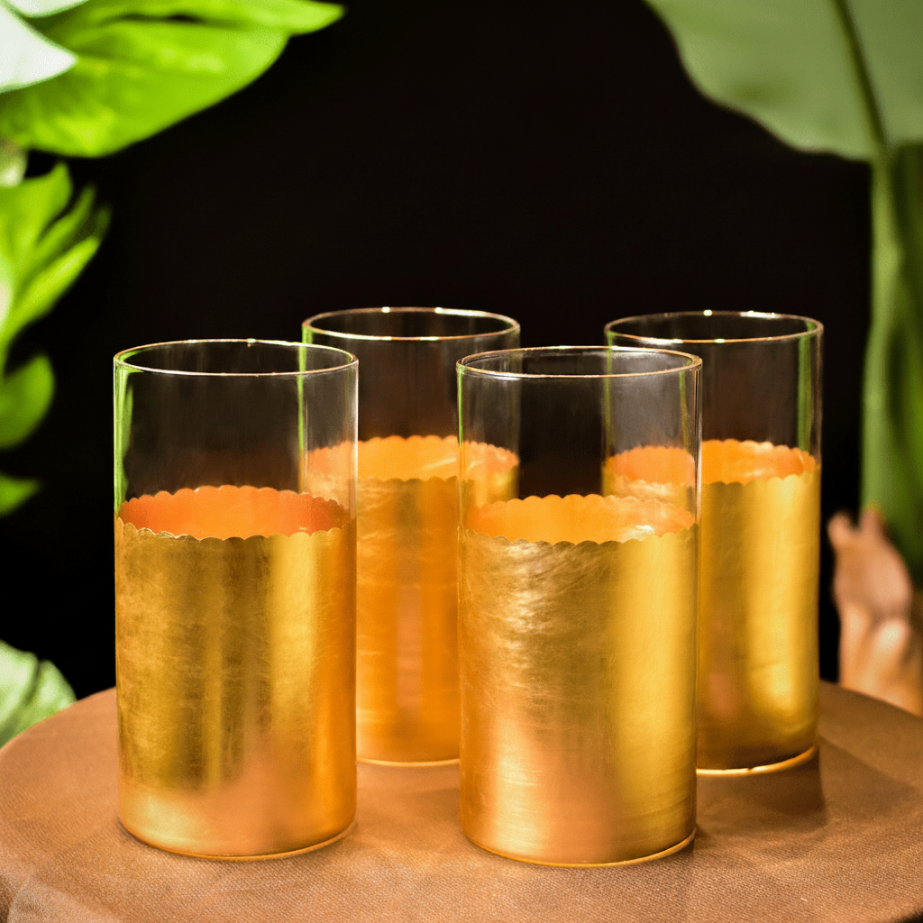 Drinking Glasses Gold Set Of 4 High Ball Glasses - Daamaira Home and Living Ltd