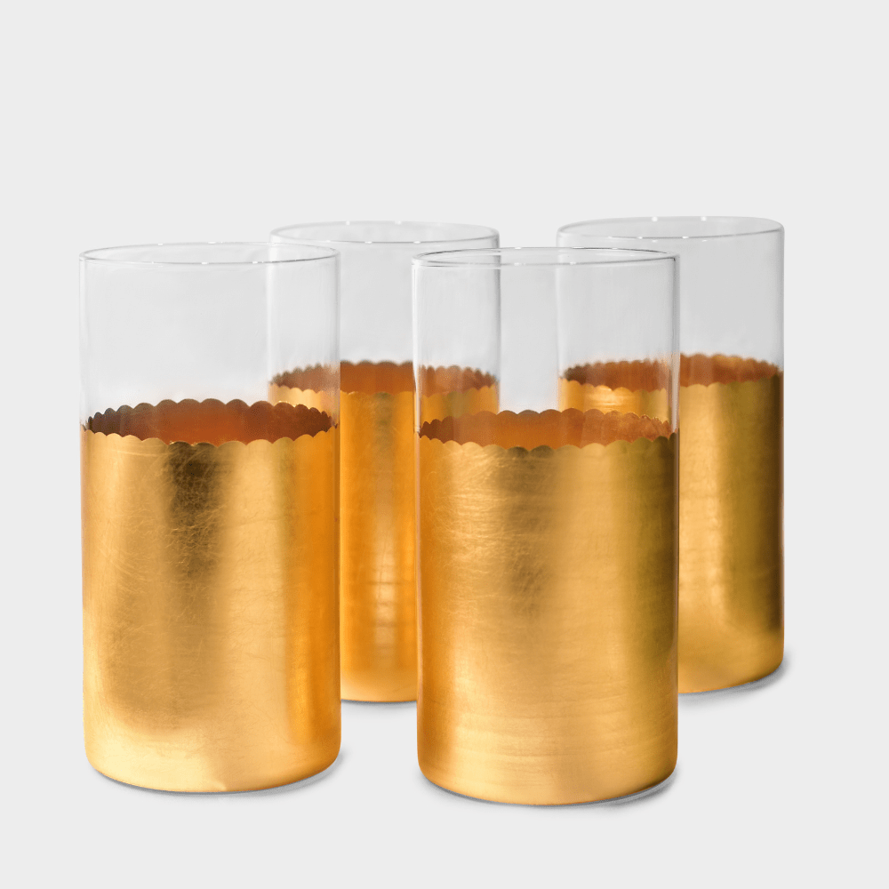 Drinking Glasses Gold Set Of 4 High Ball Glasses - Daamaira Home and Living Ltd