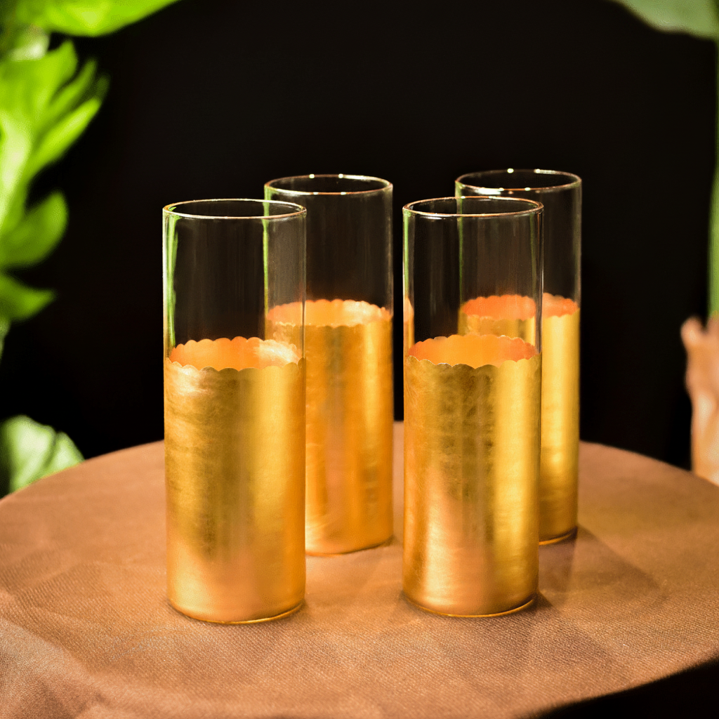 Drinking Glasses Gold Set Of 4 Tall Glasses - Daamaira Home and Living Ltd