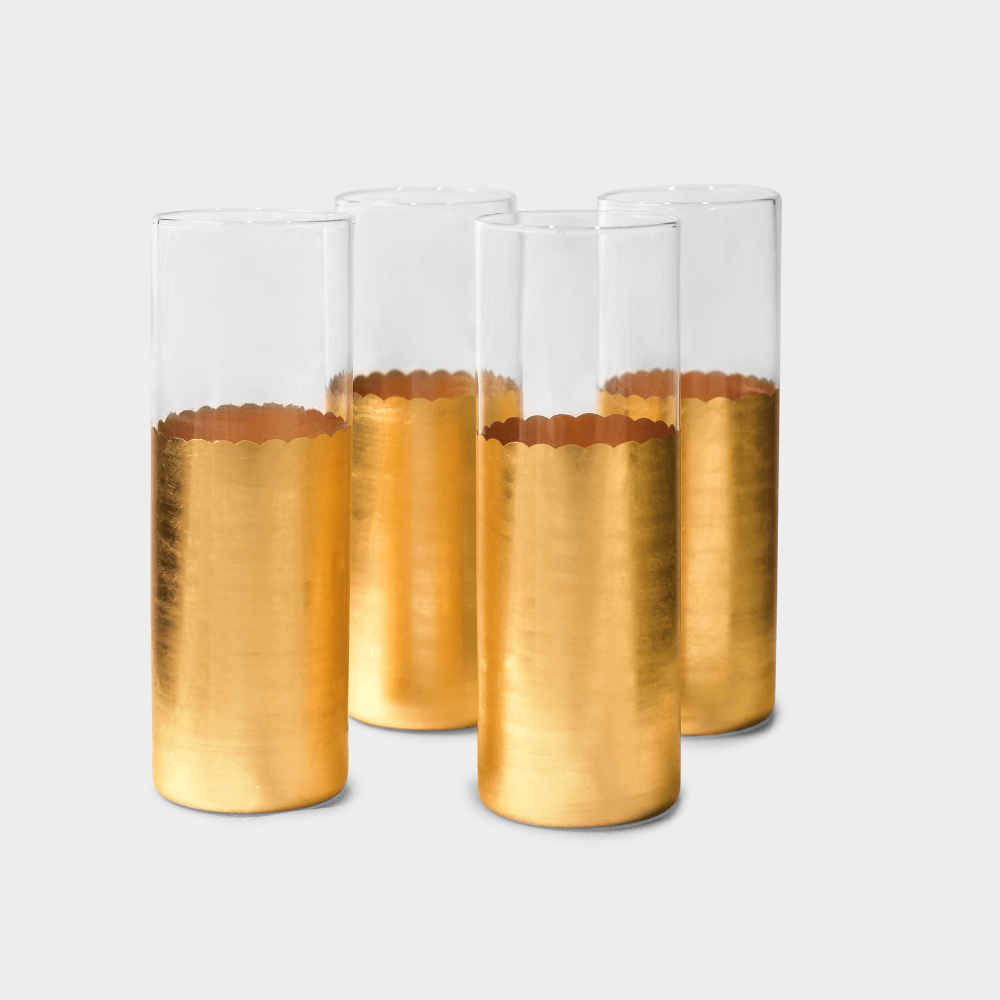 Drinking Glasses Gold Set Of 4 Tall Glasses - Daamaira Home and Living Ltd