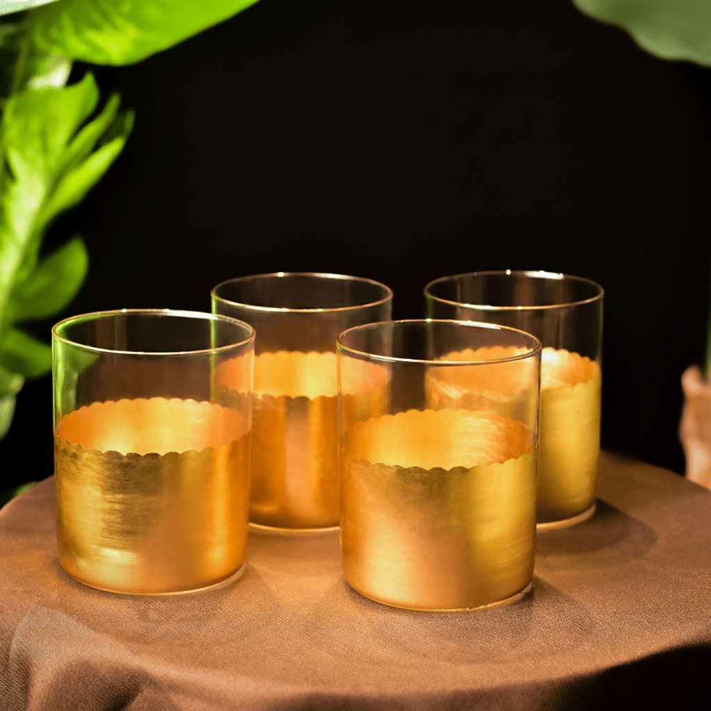 Drinking Glasses Gold Set Of 4 Water Glasses - Daamaira Home and Living Ltd