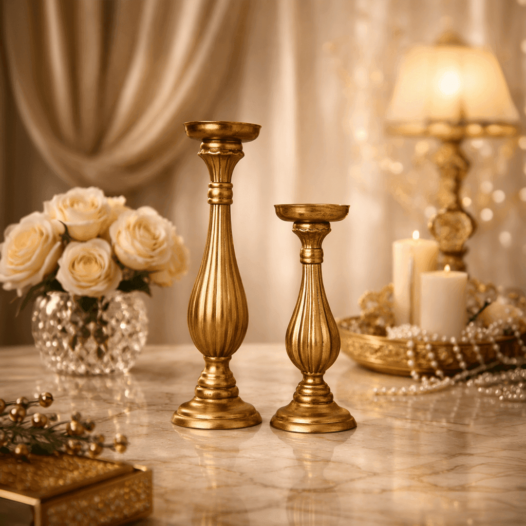 Sculptures & Figurines Golden Candle Holder - L - Daamaira Home and Living Ltd