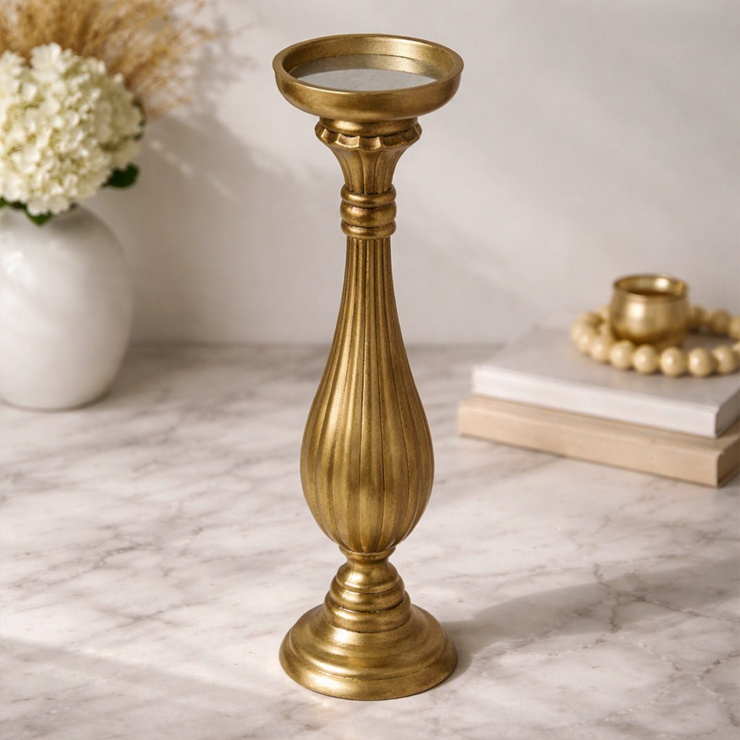 Sculptures & Figurines Golden Candle Holder - L - Daamaira Home and Living Ltd