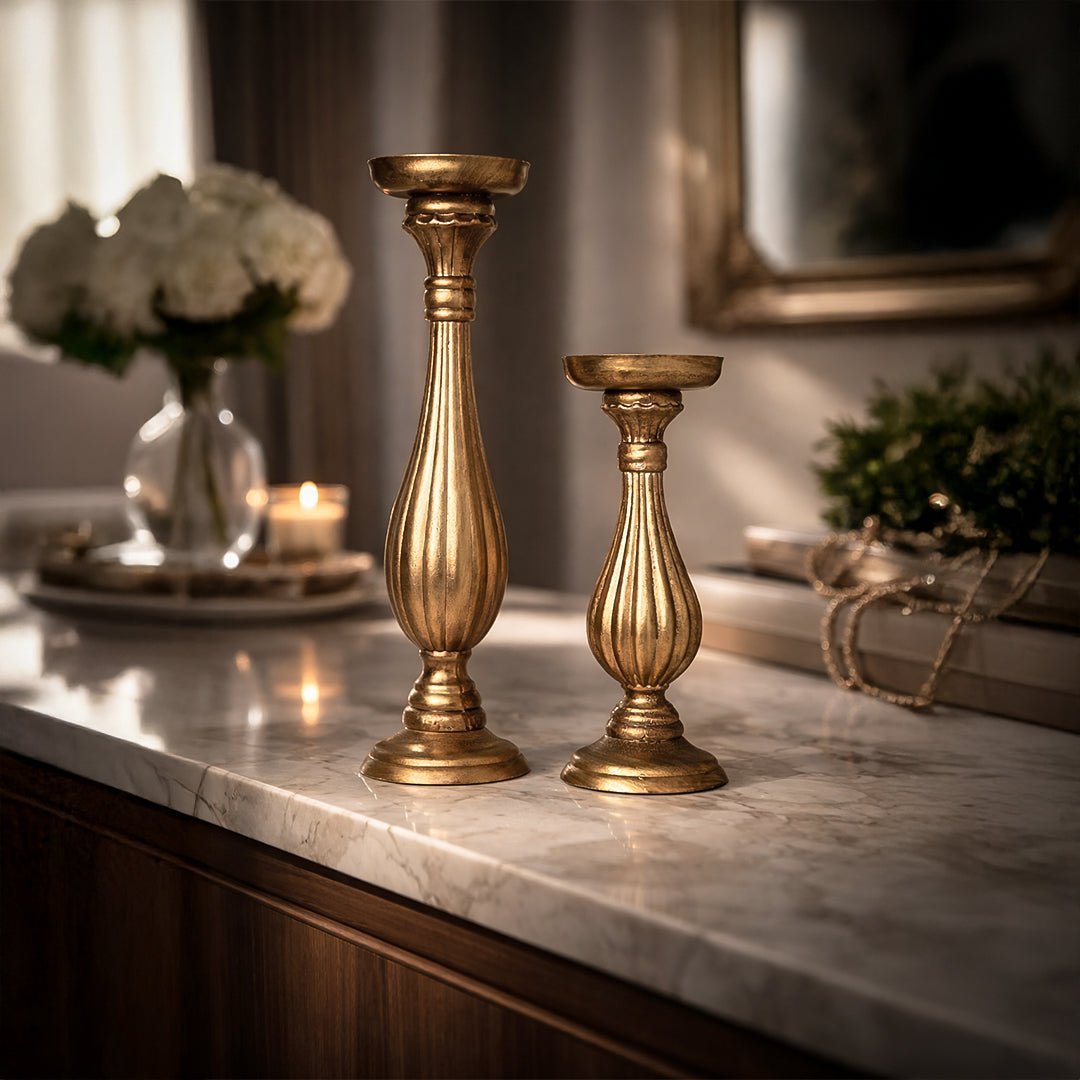 Sculptures & Figurines Golden Candle Holder - S - Daamaira Home and Living Ltd