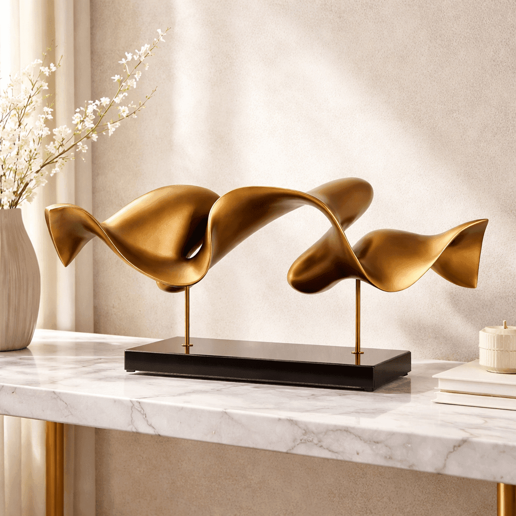 Decor Objects Golden Fluid Abstract Sculpture - Daamaira Home and Living Ltd