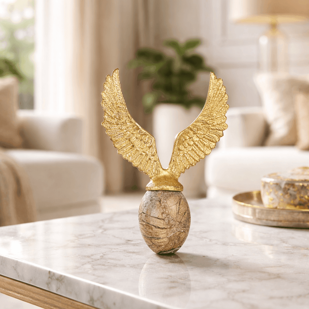 Sculptures & Figurines Golden Flying Egg Sculpture - Daamaira Home and Living Ltd