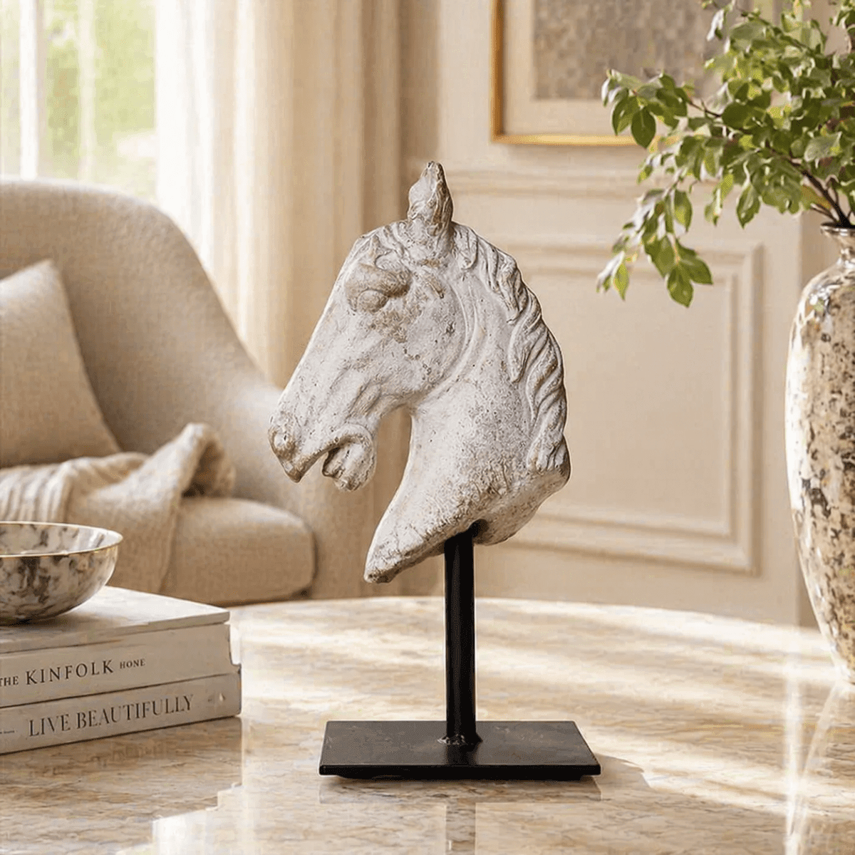 Sculptures & Figurines Horse Statue on Iron Base - Daamaira Home and Living Ltd
