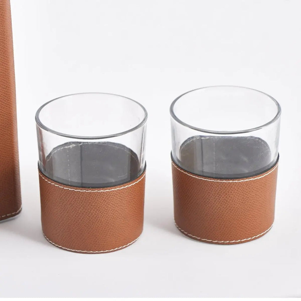Decanter - Whiskey Leather Decanter Set - Brown - Daamaira Home and Living Ltd