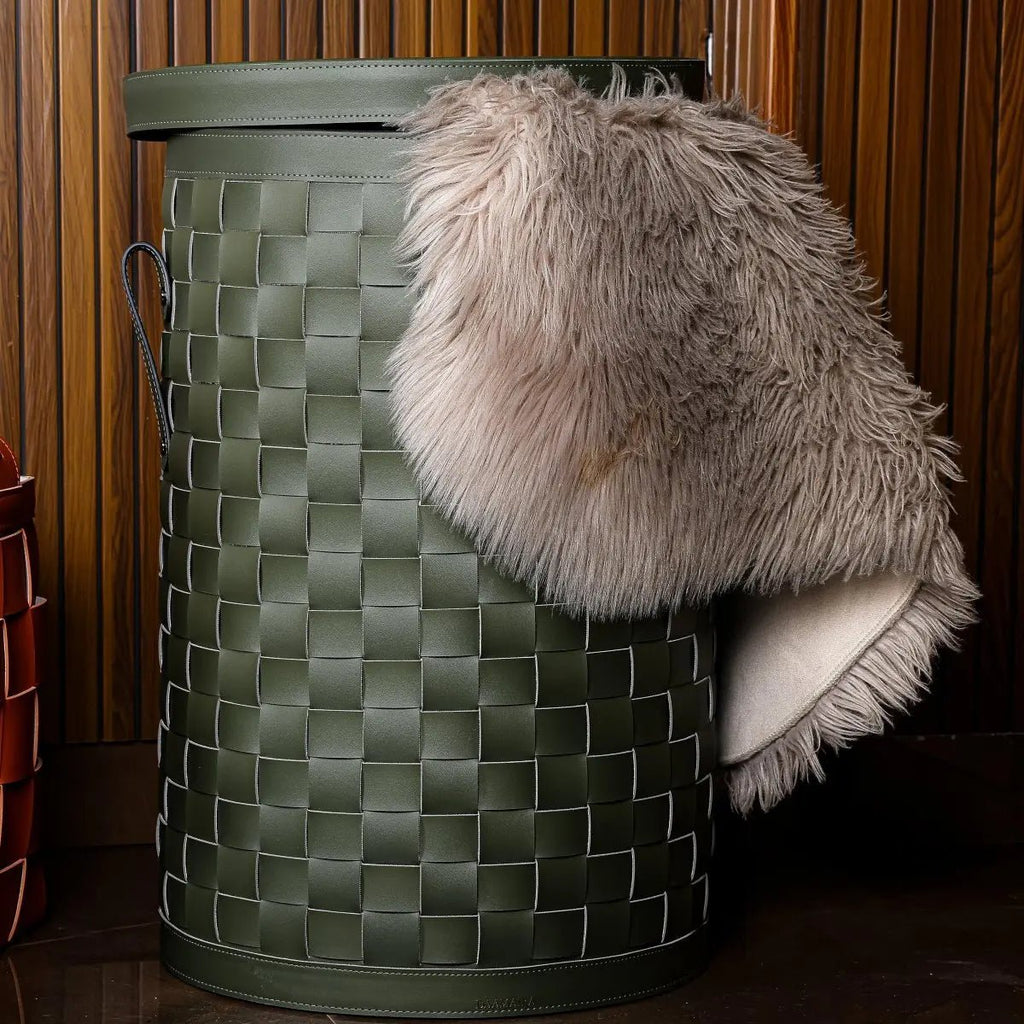Wicker Storage Box Leather Laundary Basket With Lid - Large - Daamaira Home and Living Ltd