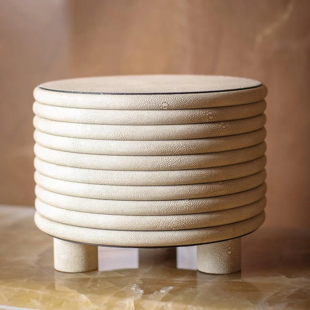 Decor Objects Leather Round Stool - High Rise - Daamaira Home and Living Ltd