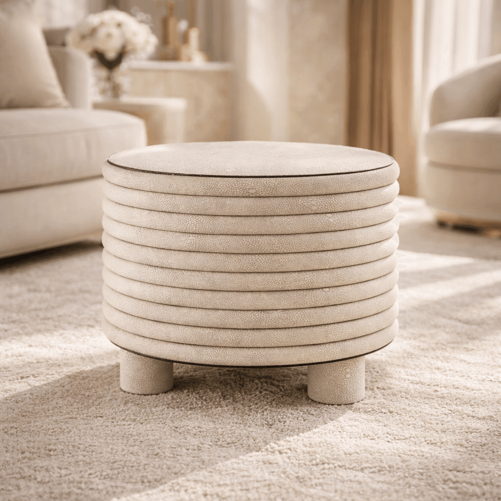 Decor Objects Leather Round Stool - High Rise - Daamaira Home and Living Ltd