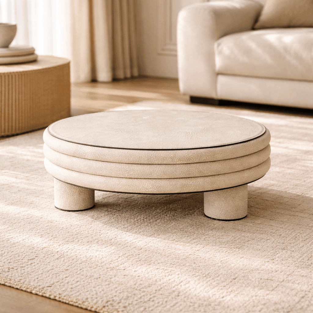 Decor Objects Leather Round Stool - Low Rise - Daamaira Home and Living Ltd