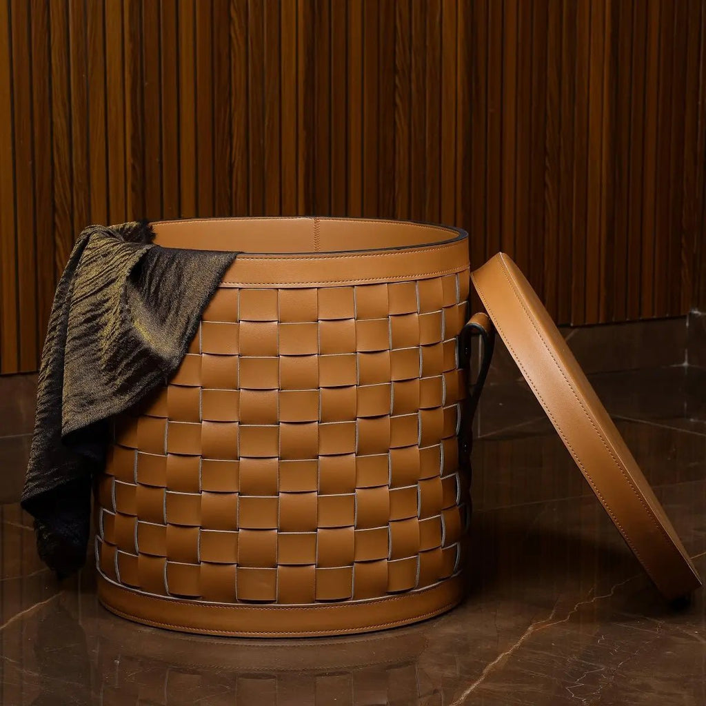 Wicker Storage Box Leather Storage Basket With Lid - Daamaira Home and Living Ltd