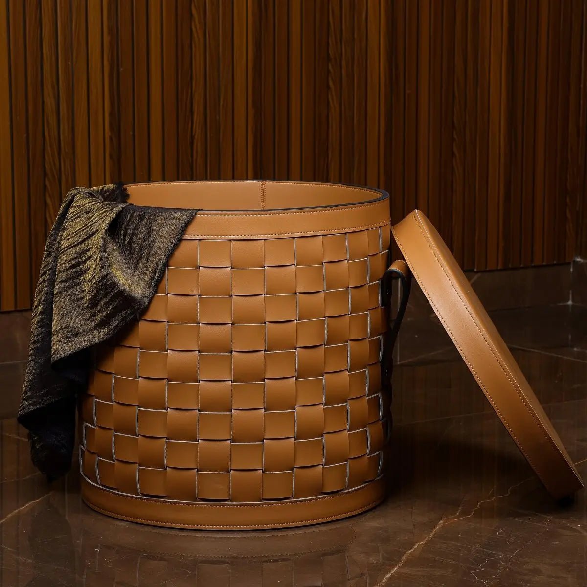 Wicker Storage Box Leather Storage Basket With Lid - Daamaira Home and Living Ltd