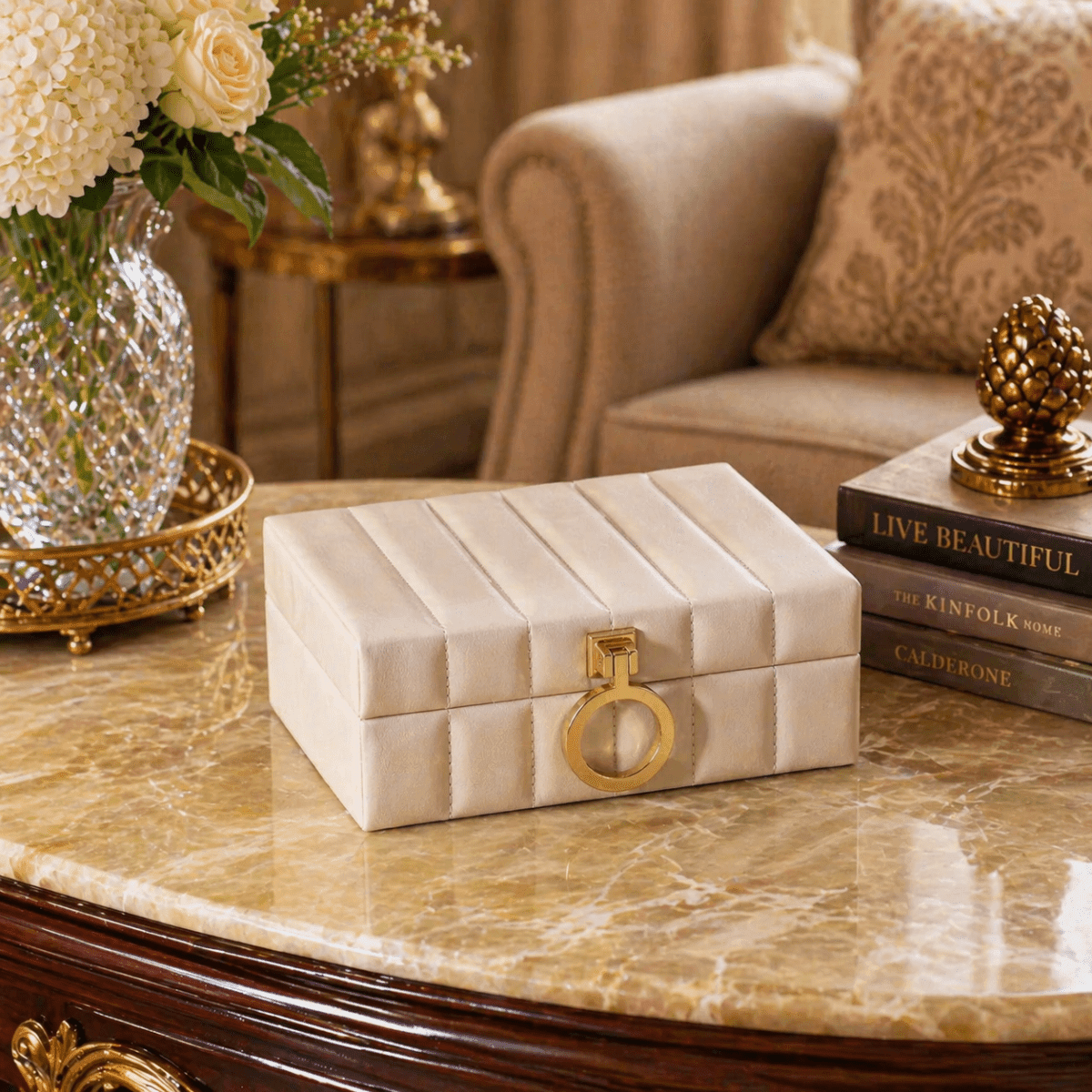 Storage Box Leather Storage Box - Beige - Daamaira Home and Living Ltd