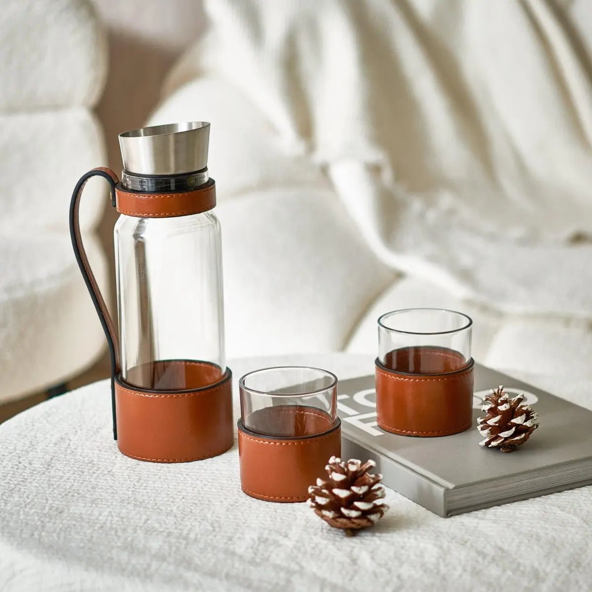 Water Jugs Leather Water Jug With Cups - Daamaira Home and Living Ltd