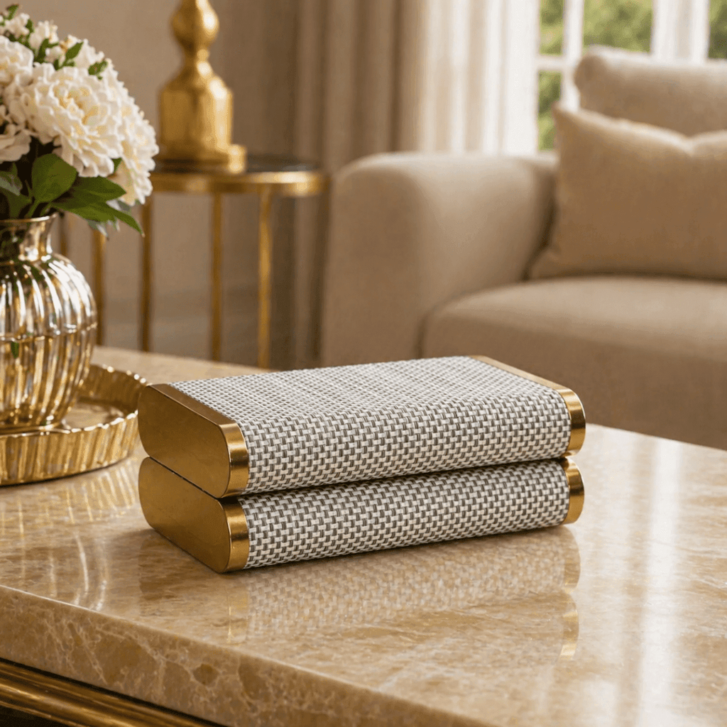 Storage Box Luxury Time Piece/Jewel Box - Beige and Gold - Daamaira Home and Living Ltd