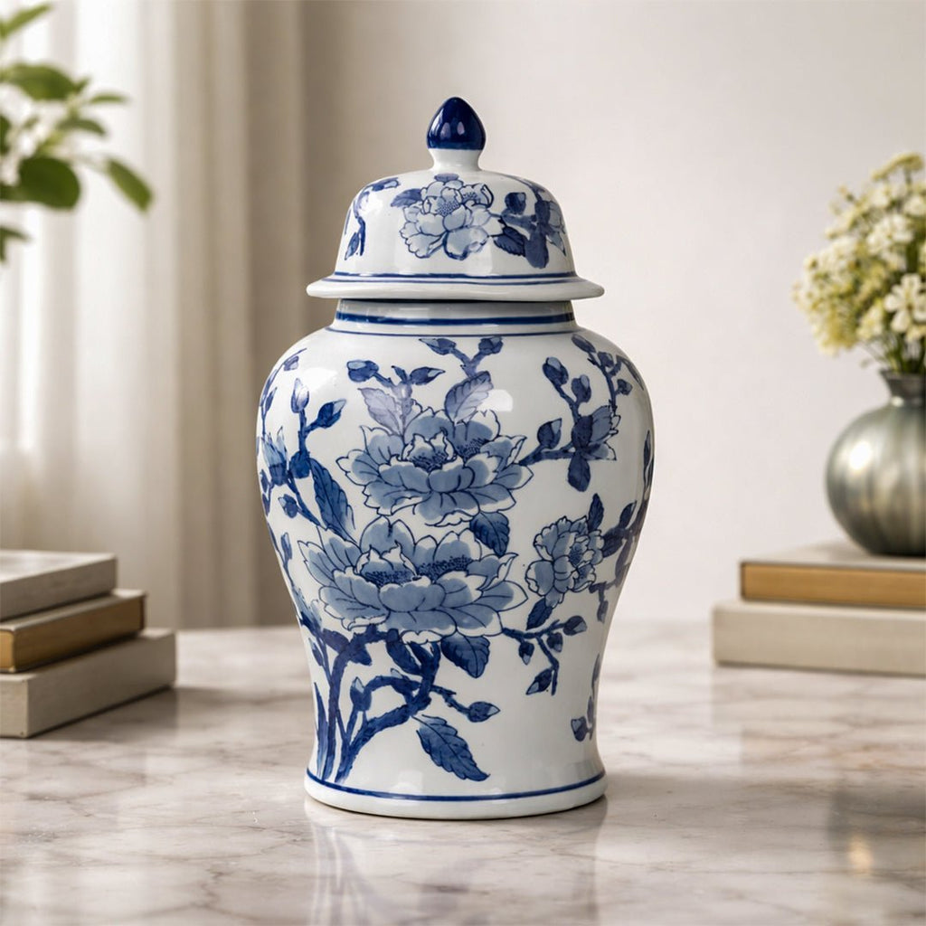Sculptures & Figurines Magnolia Ginger Jar - Blue/White - Daamaira Home and Living Ltd
