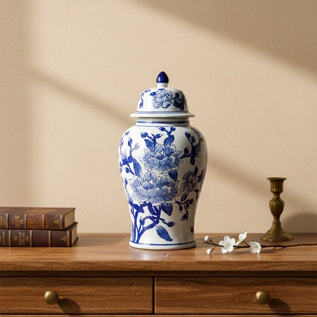 Sculptures & Figurines Magnolia Ginger Jar - Blue/White - Daamaira Home and Living Ltd