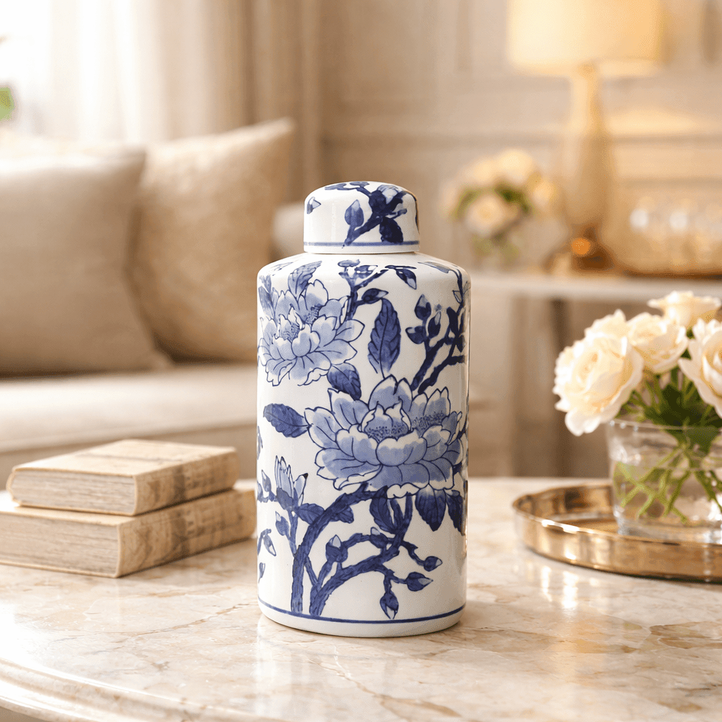Sculptures & Figurines Magnolia Jar - Blue/White - Daamaira Home and Living Ltd