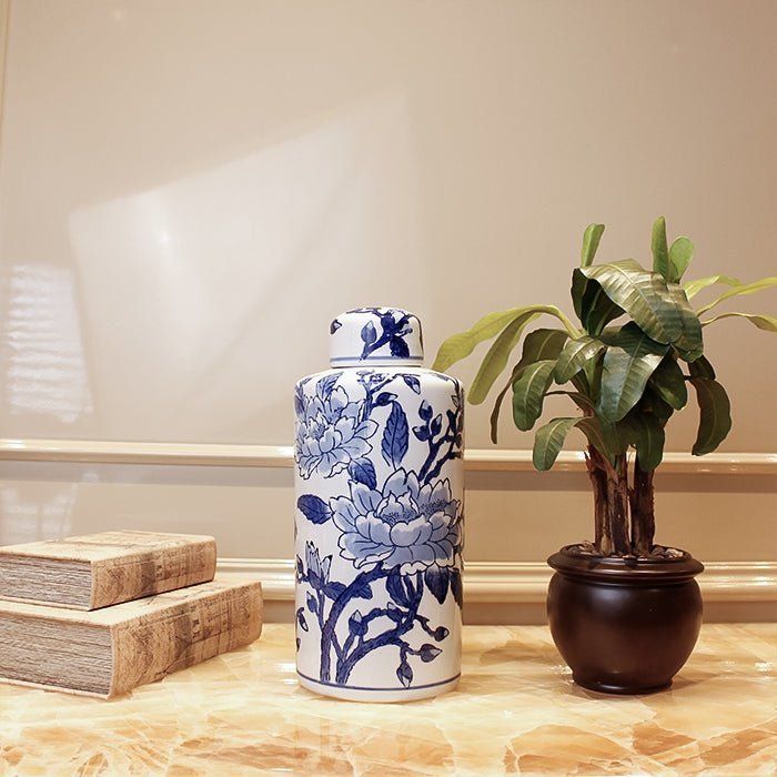 Sculptures & Figurines Magnolia Jar - Blue/White - Daamaira Home and Living Ltd