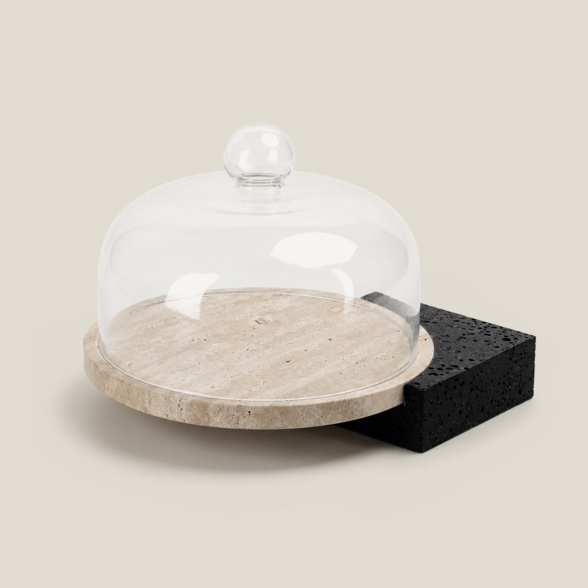 Serving Tray Marble-Cake And Dessert Stand With Lid - Black & Beige Large - Daamaira Home and Living Ltd