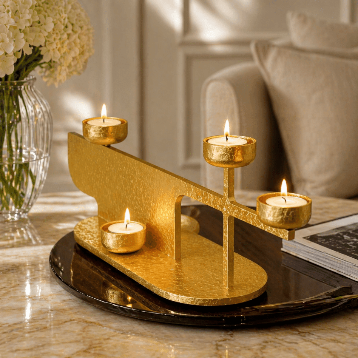 Candle Holders Moonlit Gold Candle Stand - Daamaira Home and Living Ltd