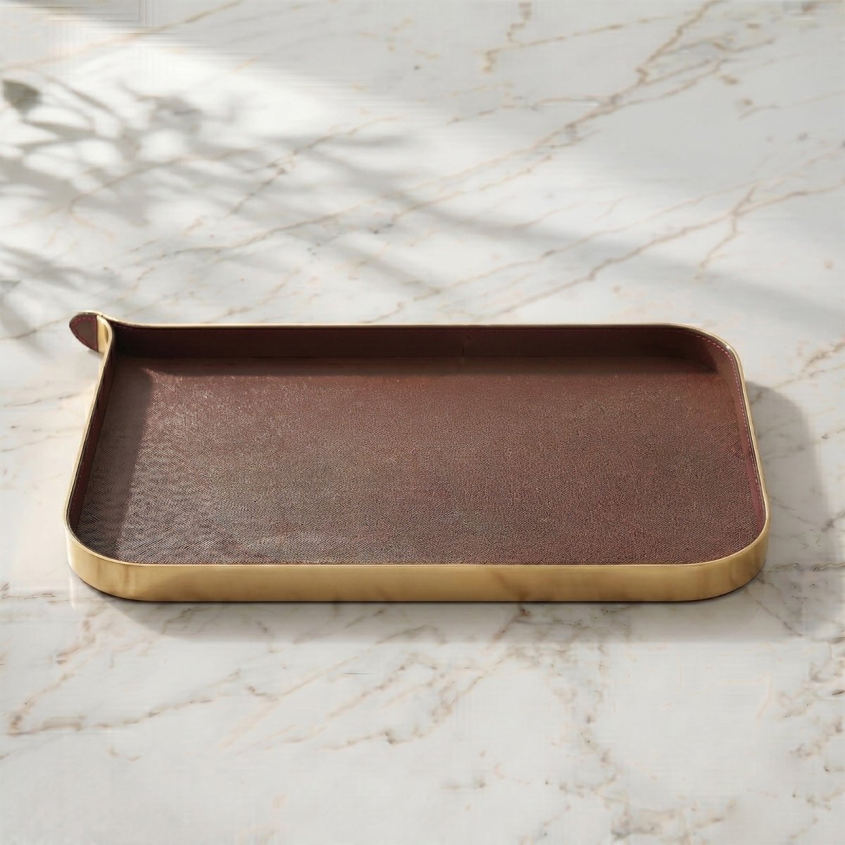 Organiser Tray Nordic Vanity Serving Tray - Brush Gold & Brown Large - Daamaira Home and Living Ltd