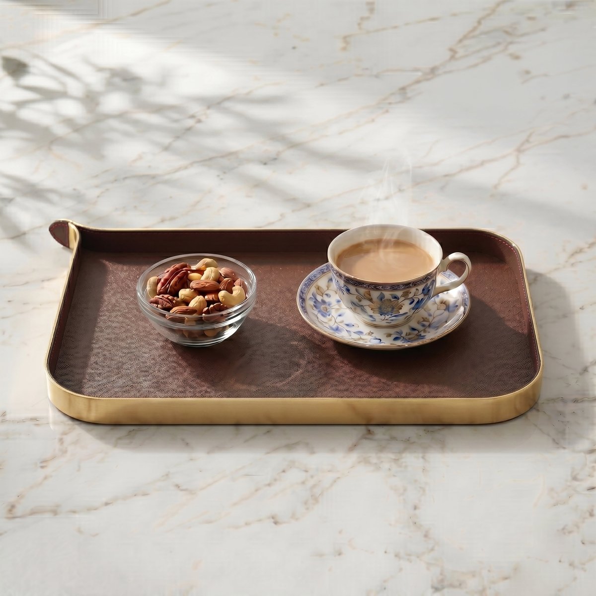 Organiser Tray Nordic Vanity/Serving Tray - Brush Gold And Brown Small - Daamaira Home and Living Ltd