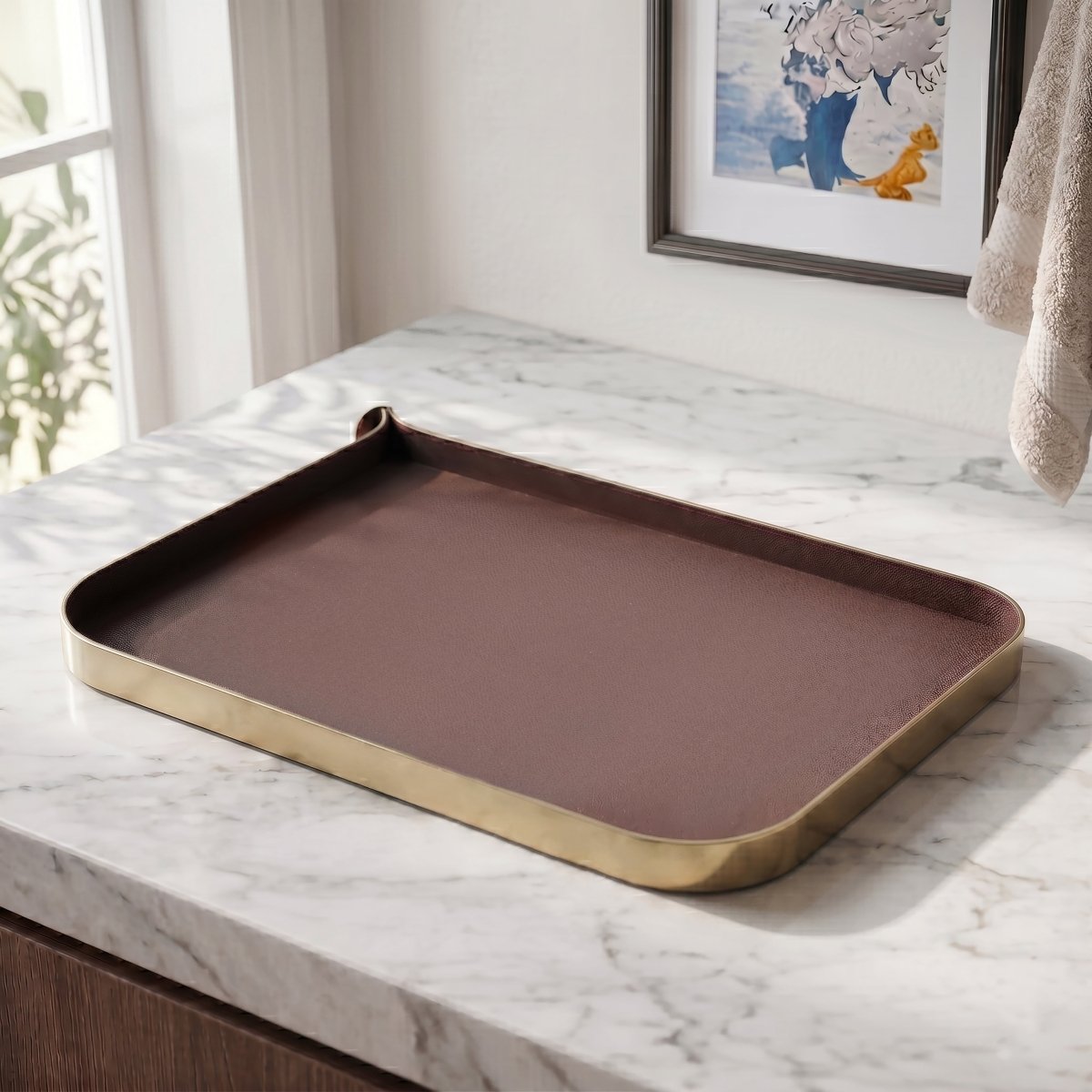 Organiser Tray Nordic Vanity/Serving Tray - Brush Gold And Brown Small - Daamaira Home and Living Ltd