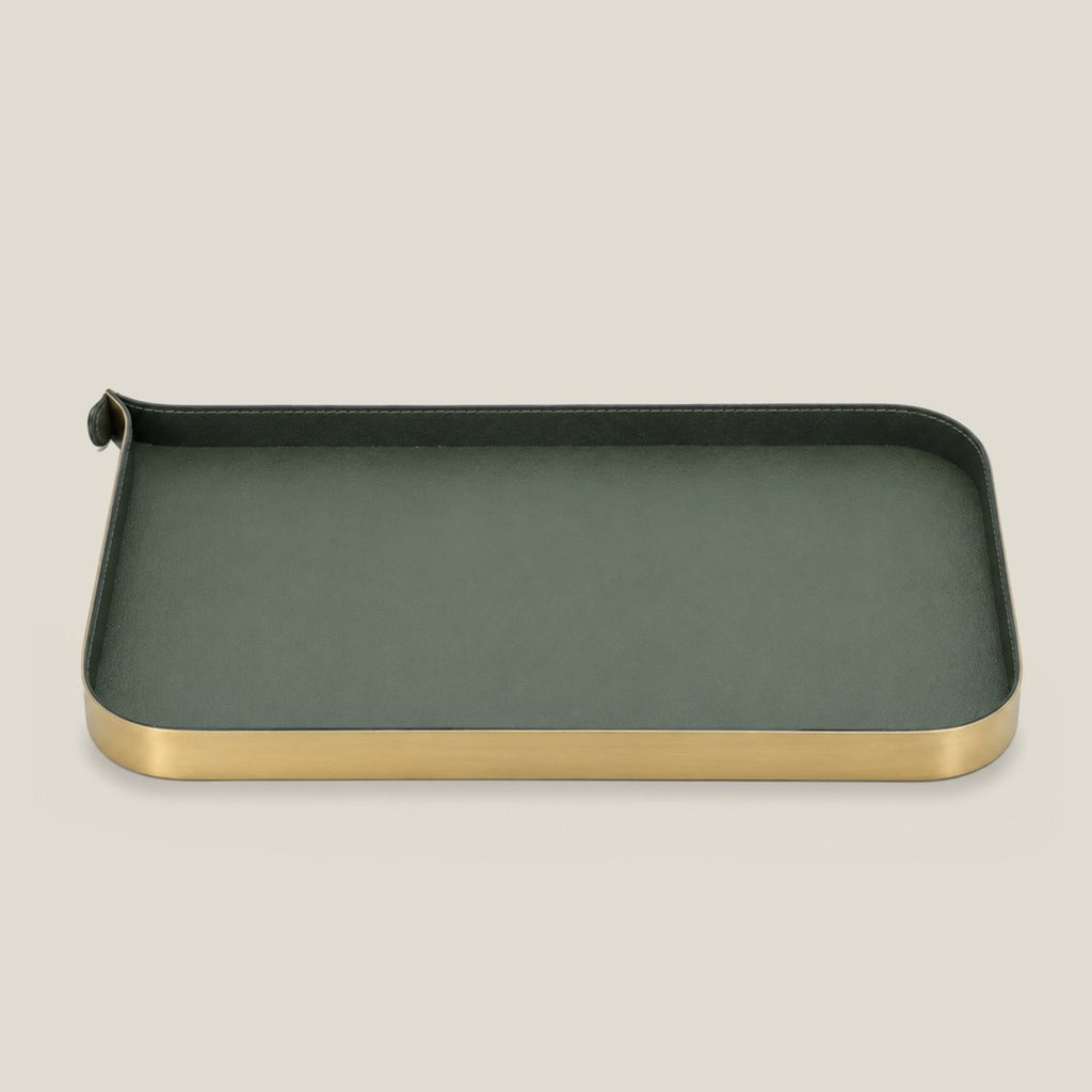 Organiser Tray Nordic Vanity/Serving Tray - Brush Gold And Olive Green Large - Daamaira Home and Living Ltd