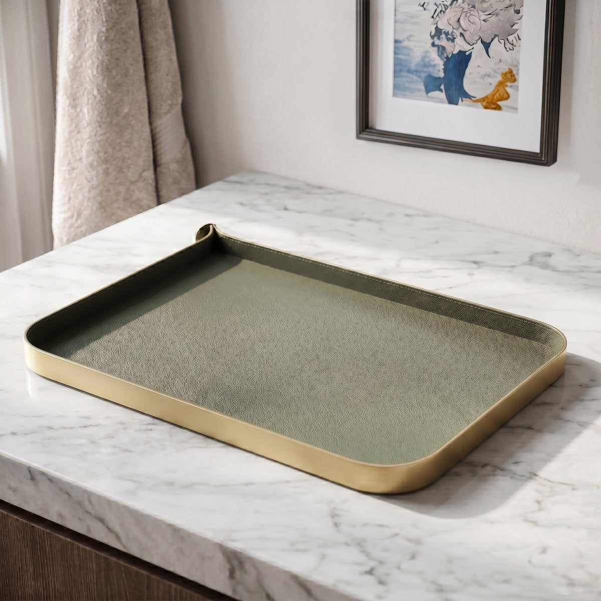 Organiser Tray Nordic Vanity/Serving Tray - Brush Gold And Olive Green Small - Daamaira Home and Living Ltd